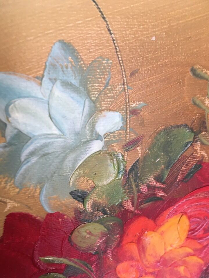 Painting still life bouquet of flowers in a vase.