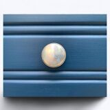 Art Deco chest of drawers in raw wood and blue, 1940