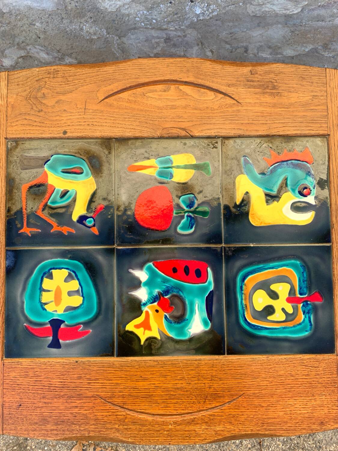 1950s coffee table in oak and ceramic tiles