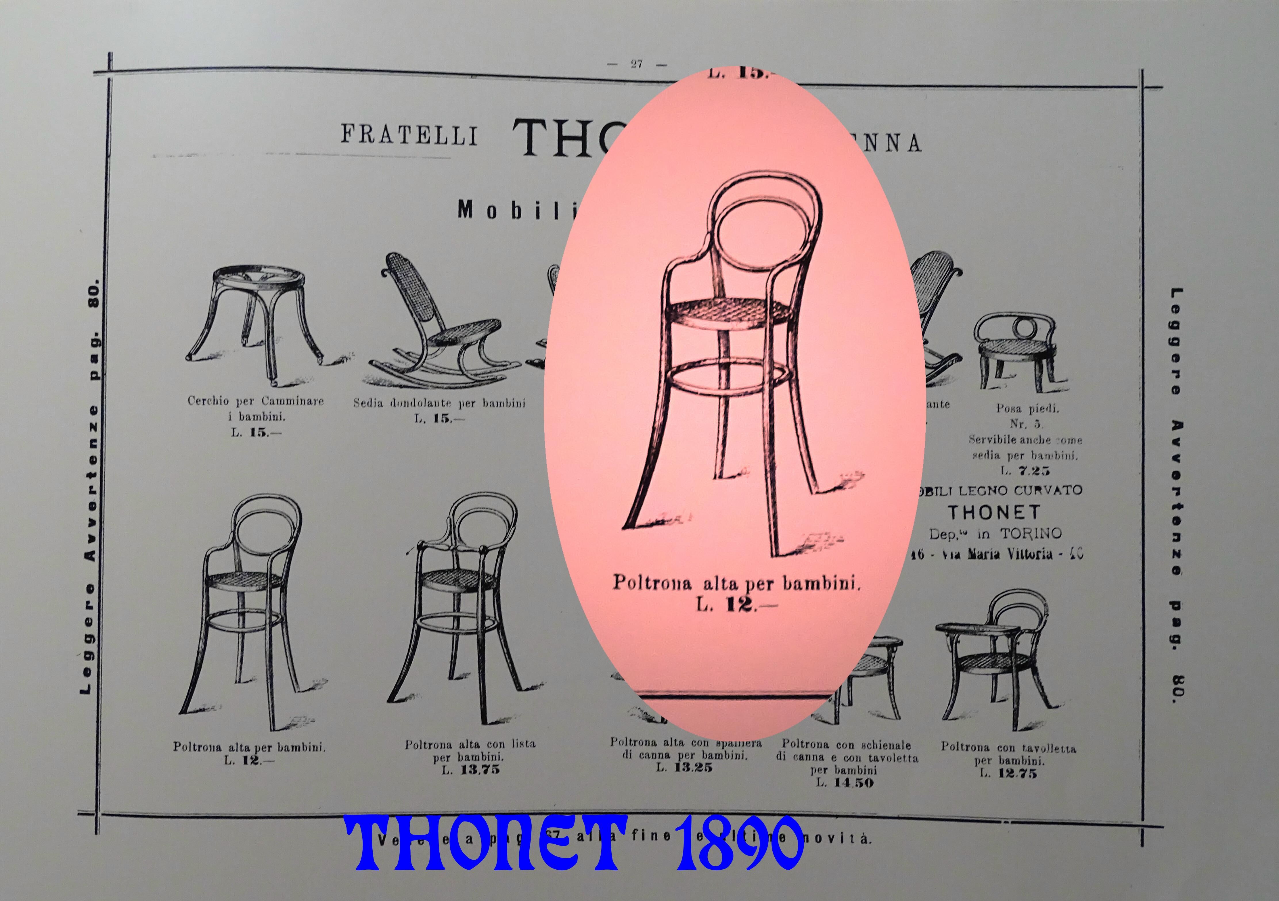 High baby chair, Thonet 1890, bistro, canned