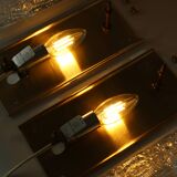 Pair of glass and brass wall lights by Carl Fagerlund for Orrefors, 1960.