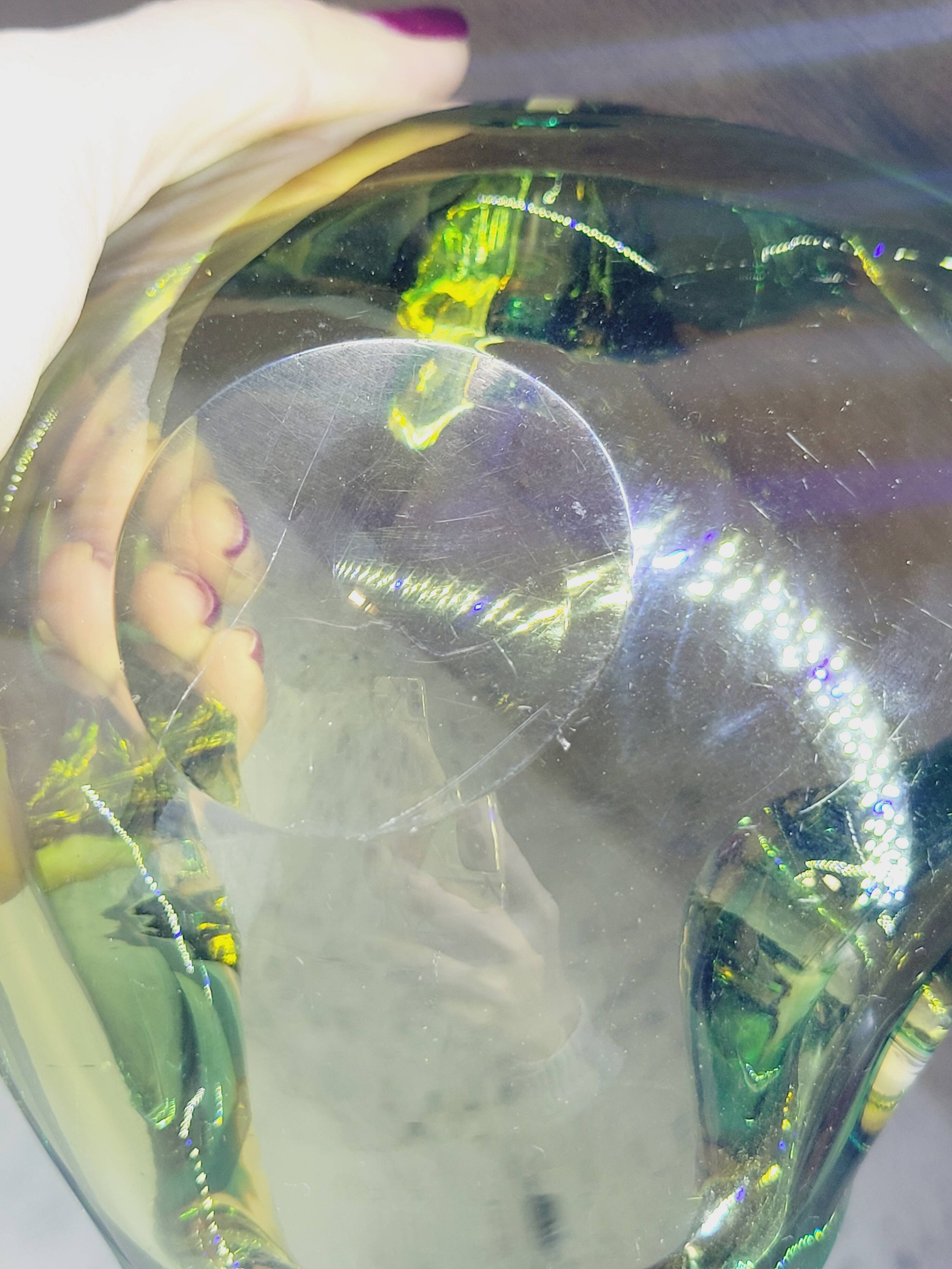 Empty Pocket Cup Ashtray Vintage Murano Glass Sommerso Green and Yellow