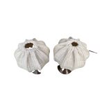 Set of 2 Retro Tulip Lamps | Space Age Lights Dutch Design With Brown Plastic Base And Linen Shades