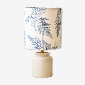 White enamelled mustard pot lamp - fern pattern