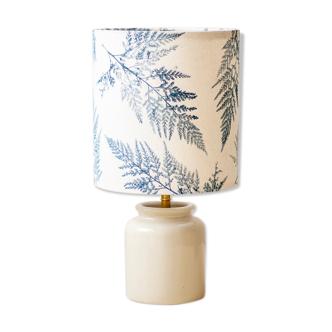 White enamelled mustard pot lamp - fern pattern