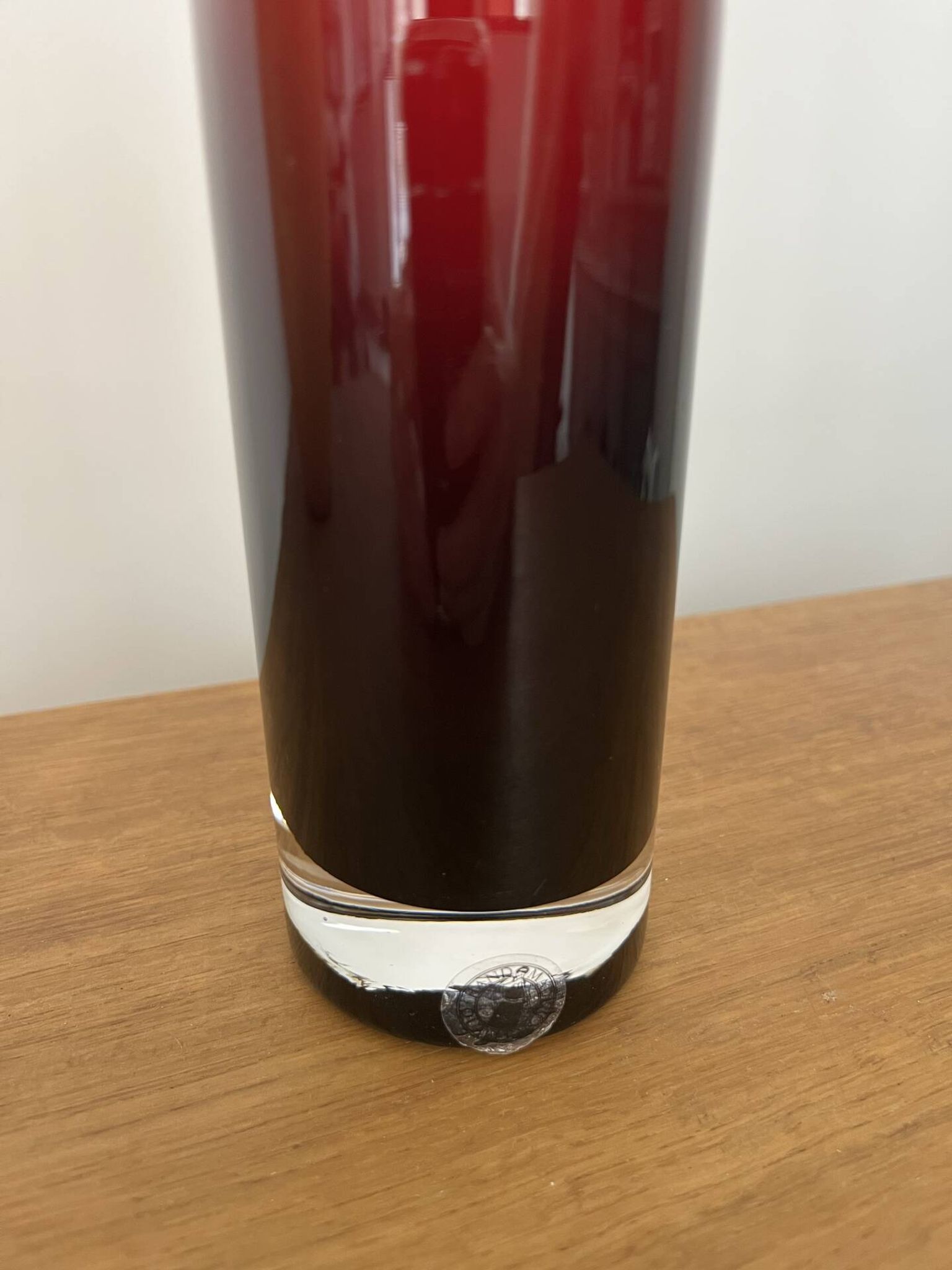 Large contemporary ruby red glass vase