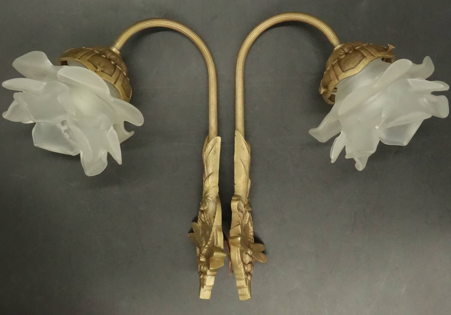 Pair of dragonfly wall sconces from the Art Nouveau period - bronze by Charles Ranc