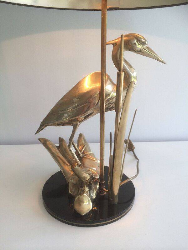 Brass lamp depicting a heron