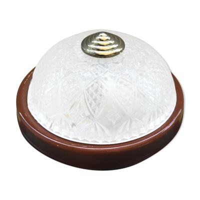 Plafonnier rond en verre moulé 1970