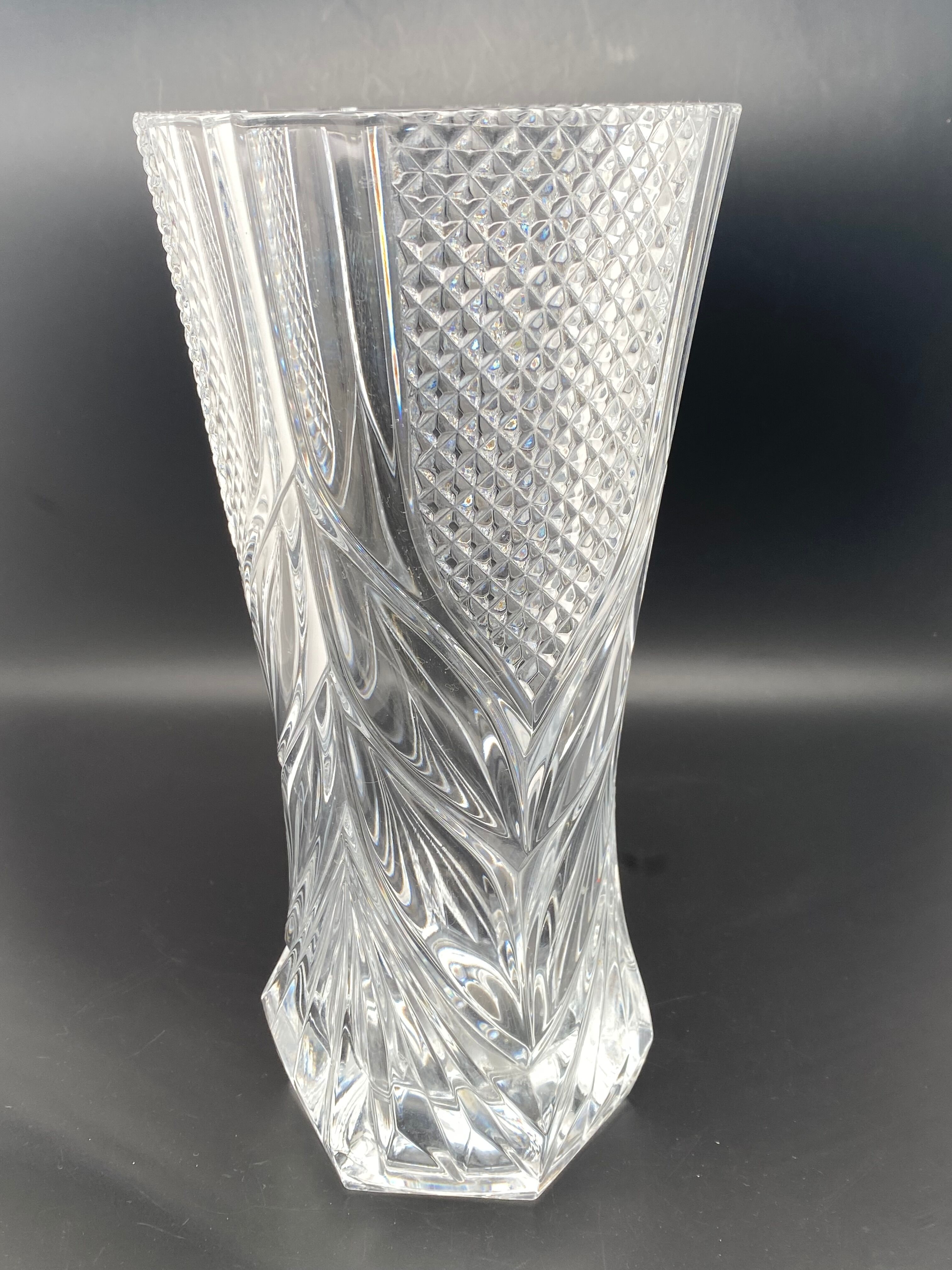 Large worked transparent glass vase