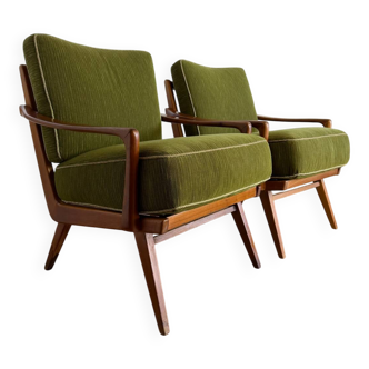 Pair of vintage armchairs in wood and fabric