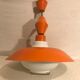 Hanging lamp old glass opal white, support & globe metal orange 70s vintage