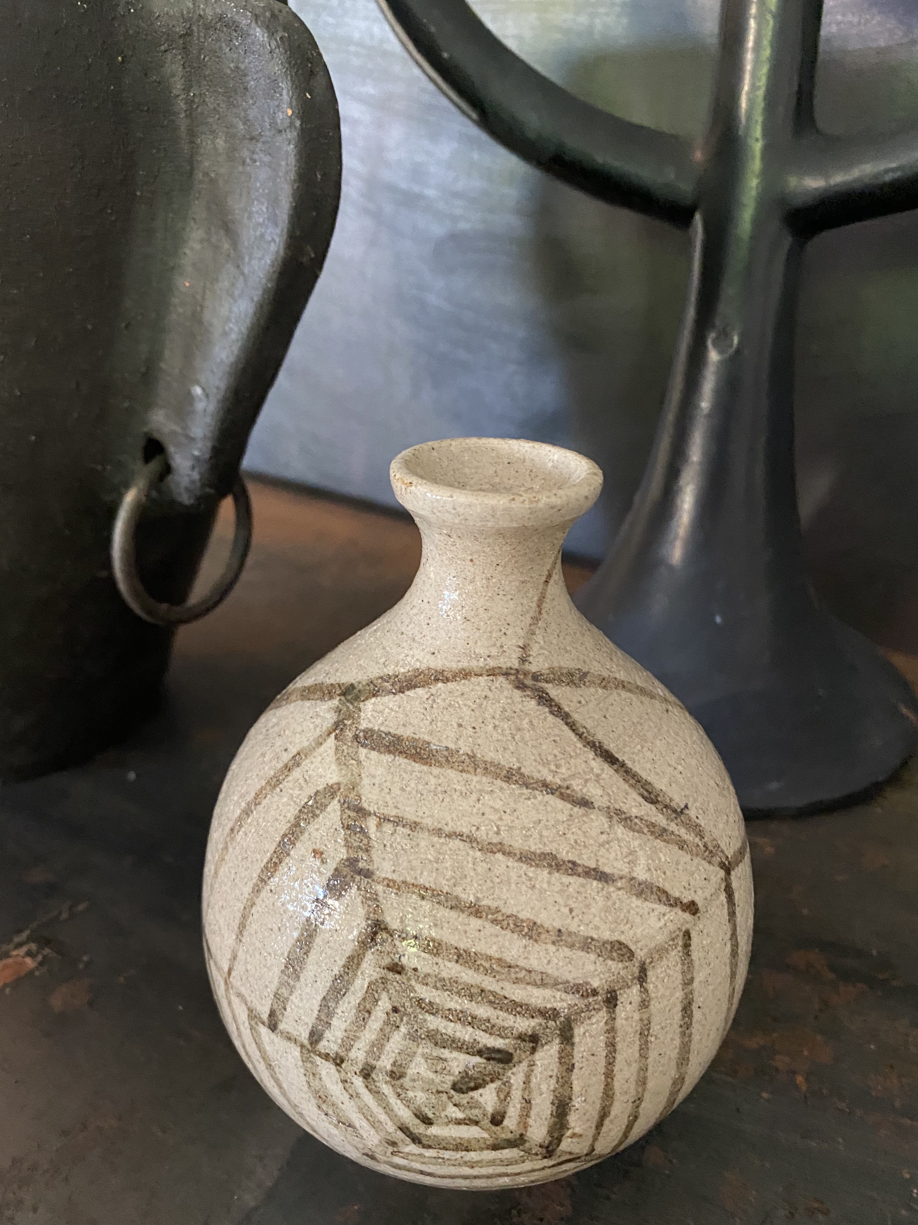 Vase ball ceramic vintage spider pattern signed mid century