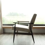 Vintage armchair in light beige corduroy designed by H. Lis.