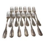 12 silver-plated metal cake forks by Argental silversmiths with a decorative pattern