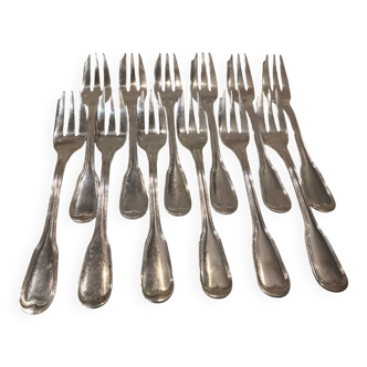 12 fourchettes à gateaux métal argenté orfèvre Argental filets