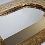 Oriental mirror in wood and hammered brass in the shape of an arch, plant decor, 52 cm