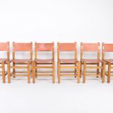 Set of 6 chairs in elm and leather Maison Regain edition