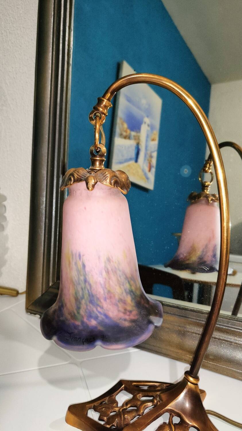 Art nouveau tulip style bronze lamp signed