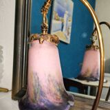 Art nouveau tulip style bronze lamp signed