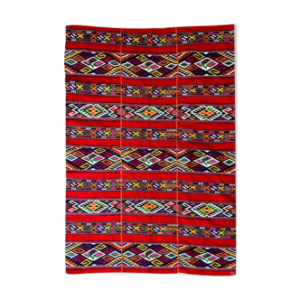 Tapis roumain antique rare environ 80-100 ans tissé à la main dans la laine, rouge avec géométrique coloré un