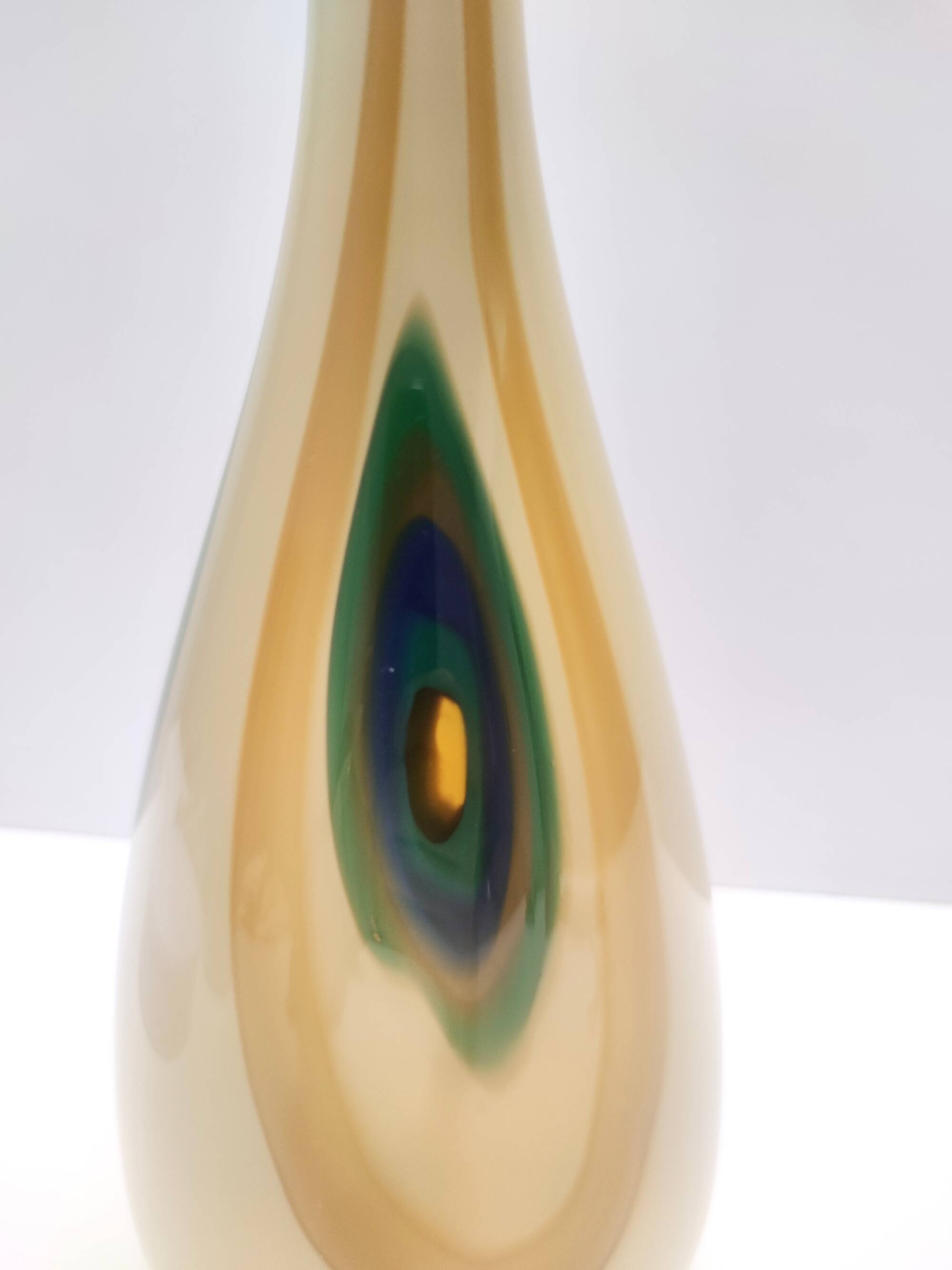 Beige Encased and Hand-blown Glass Decanter Bottle, Italy