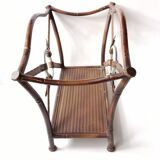 1950s metal magazine rack with imitation leather and bamboo