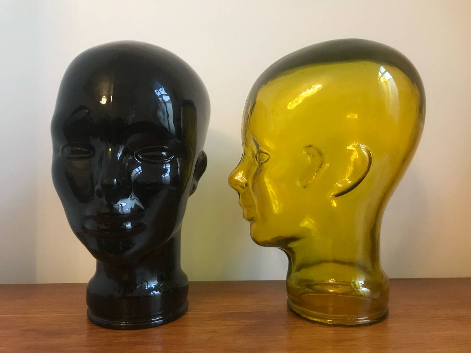 Antique Vintage Black Glass Hat Head