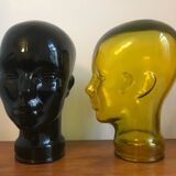 Ancienne tête à chapeau en verre noir vintage