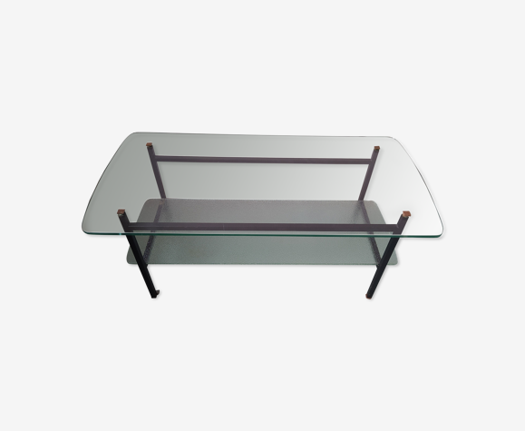 Table basse vintage en verre rectangulaire dans le gout de Jacques Hitier
