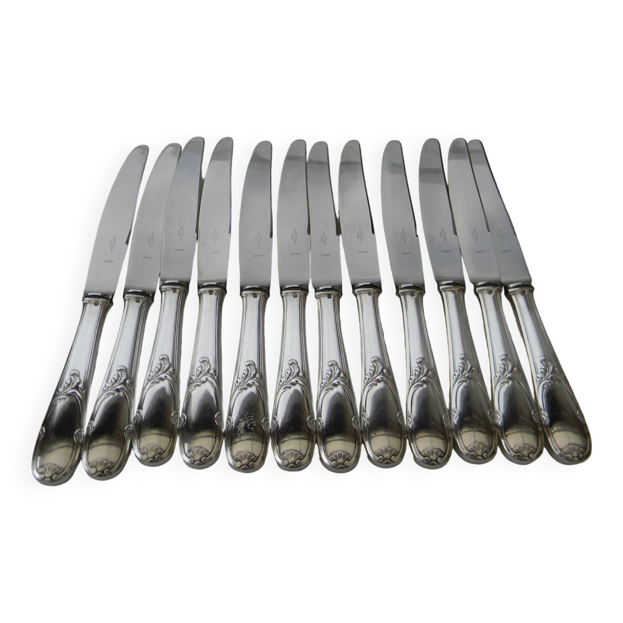Set of 12 knives silver metal handle stainless steel blade G. VIVIER.