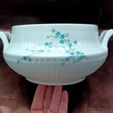 White porcelain soup tureen FD Chauvigny France, forget-me-not motif