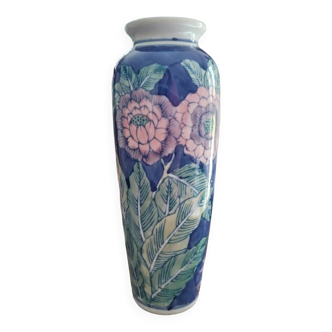 Vase ancien fleuri bleu, fin, élégant, vintage