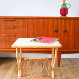 1960s rattan and bamboo side table with magazine rack