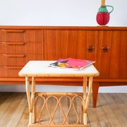 1960s rattan and bamboo side table with magazine rack
