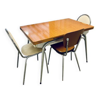 Vintage brown Formica table and 3 chairs from the 60s