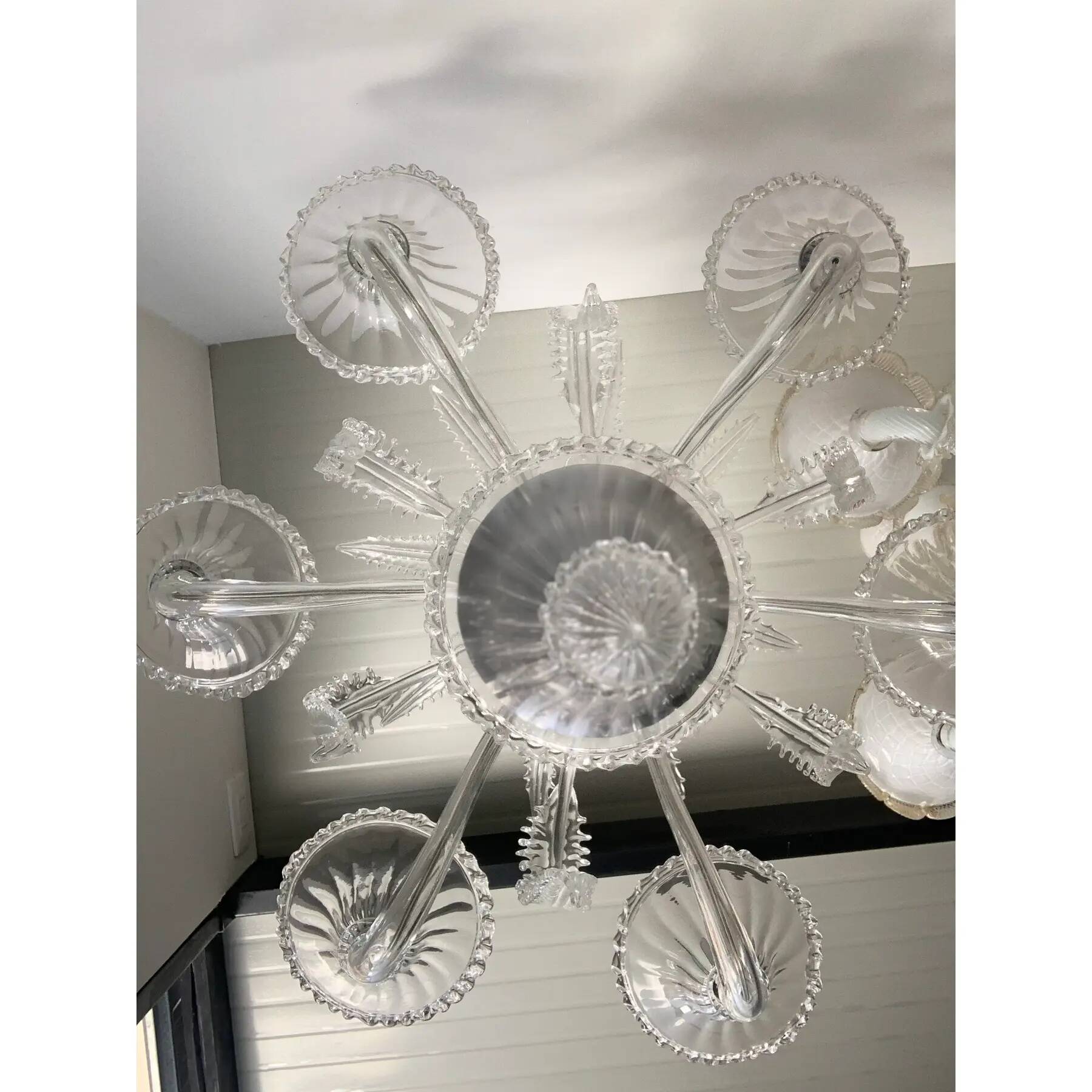 Transparent Murano-Style Venetian Glass Chandelier Featuring Fern (“Felci”)