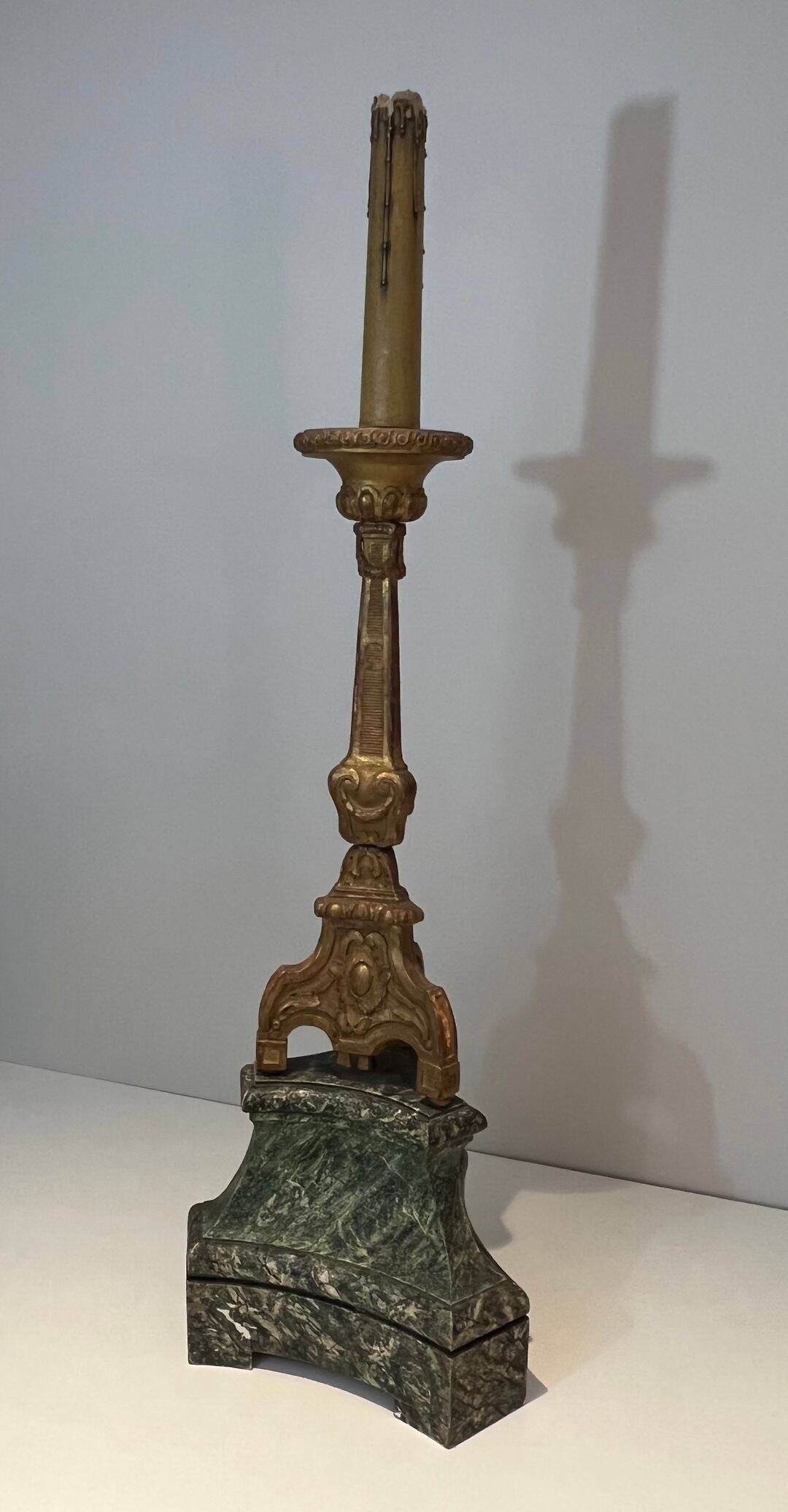 Large Gilded Carved Wooden Candelabrum on Patinated Base, French Work, v