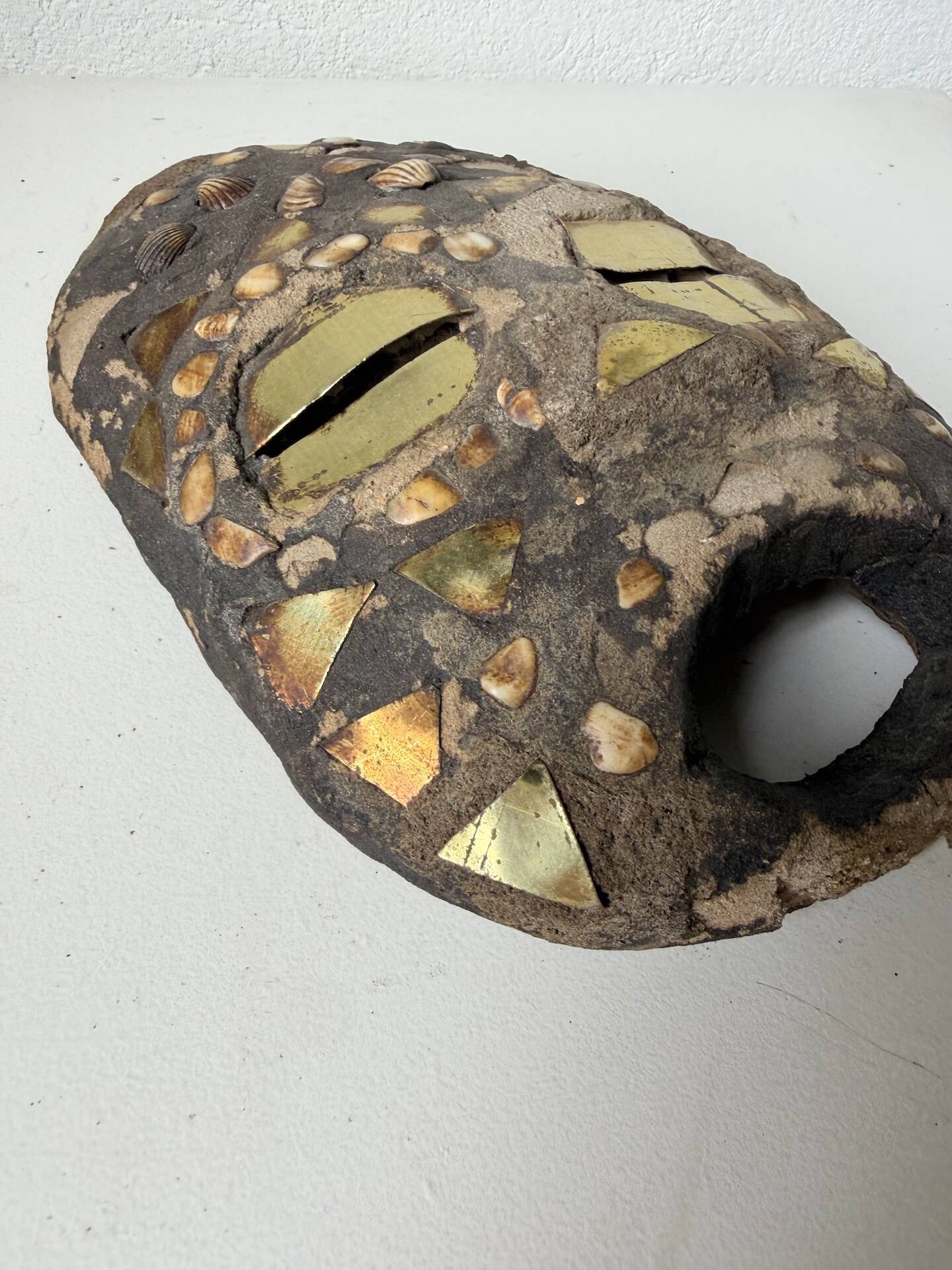Ancient African mask Luba wood and shell