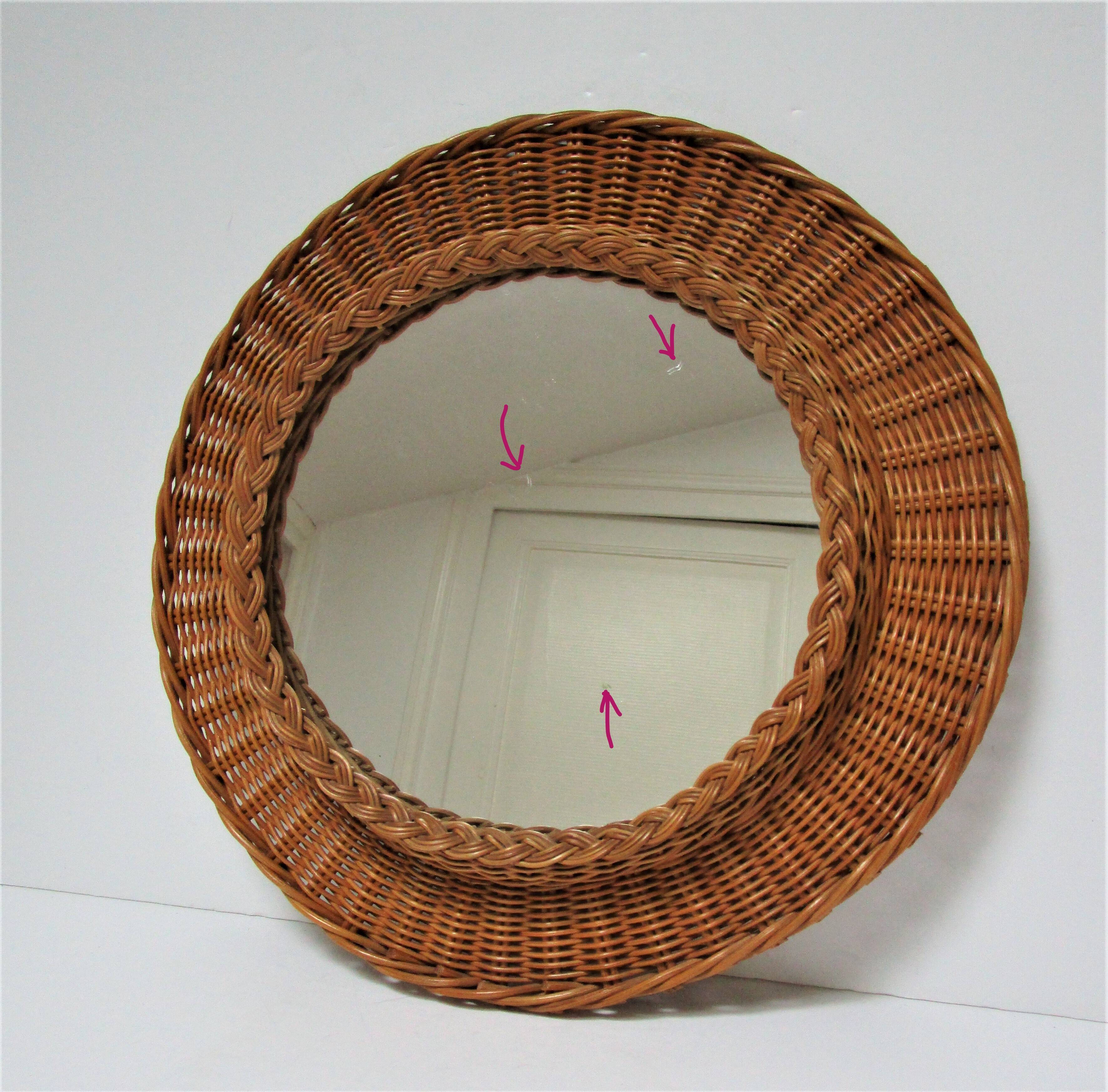 Vintage woven rattan marrow round mirror 1960