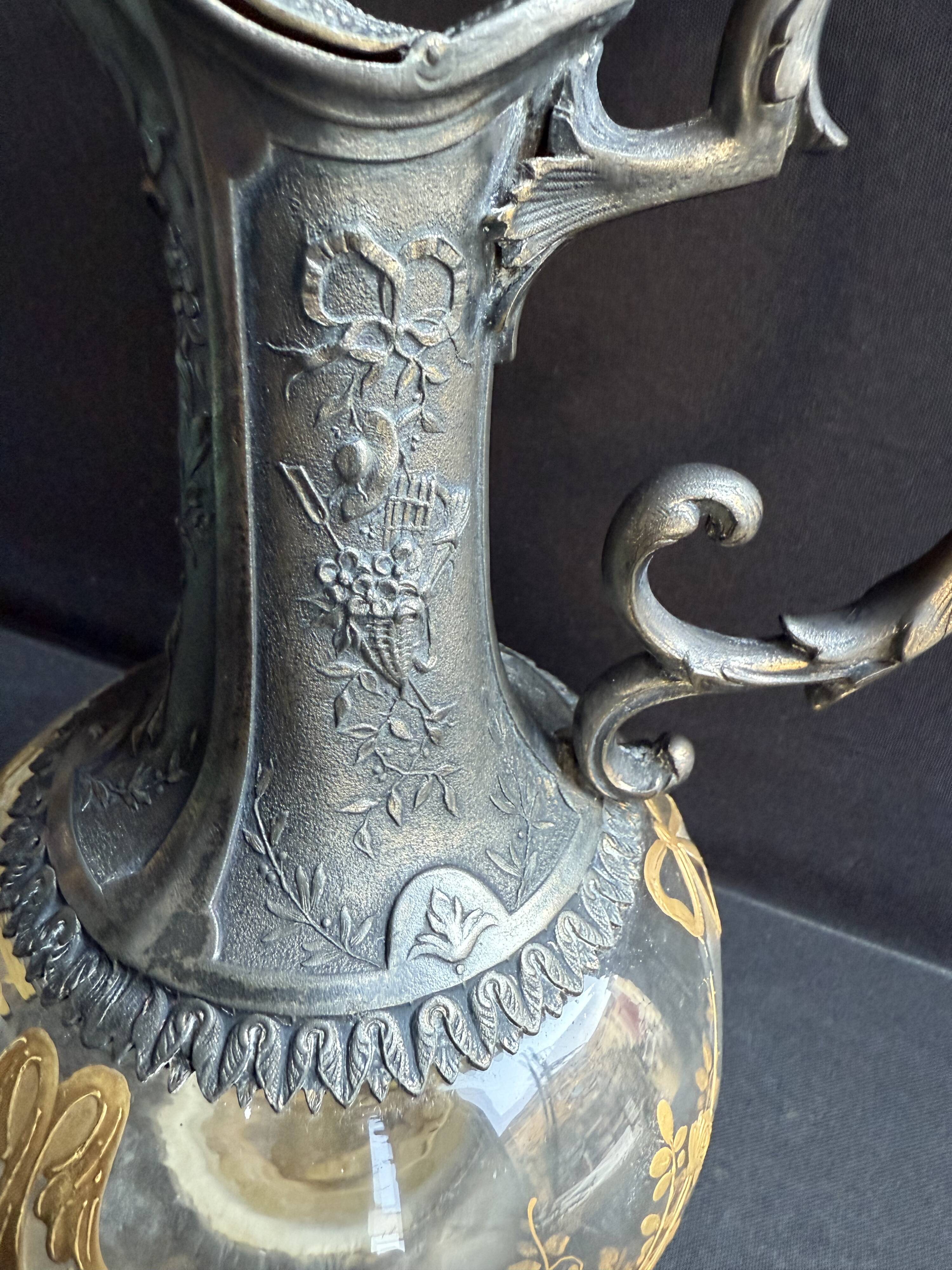 Glass or gold crystal ewer – Gallia Métal Alfénide for Christofle