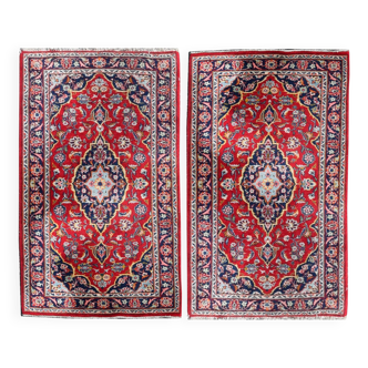 Pair of iran kashan oriental rugs - entirely handmade - dimensions: 1.37x 0.70 meters -
