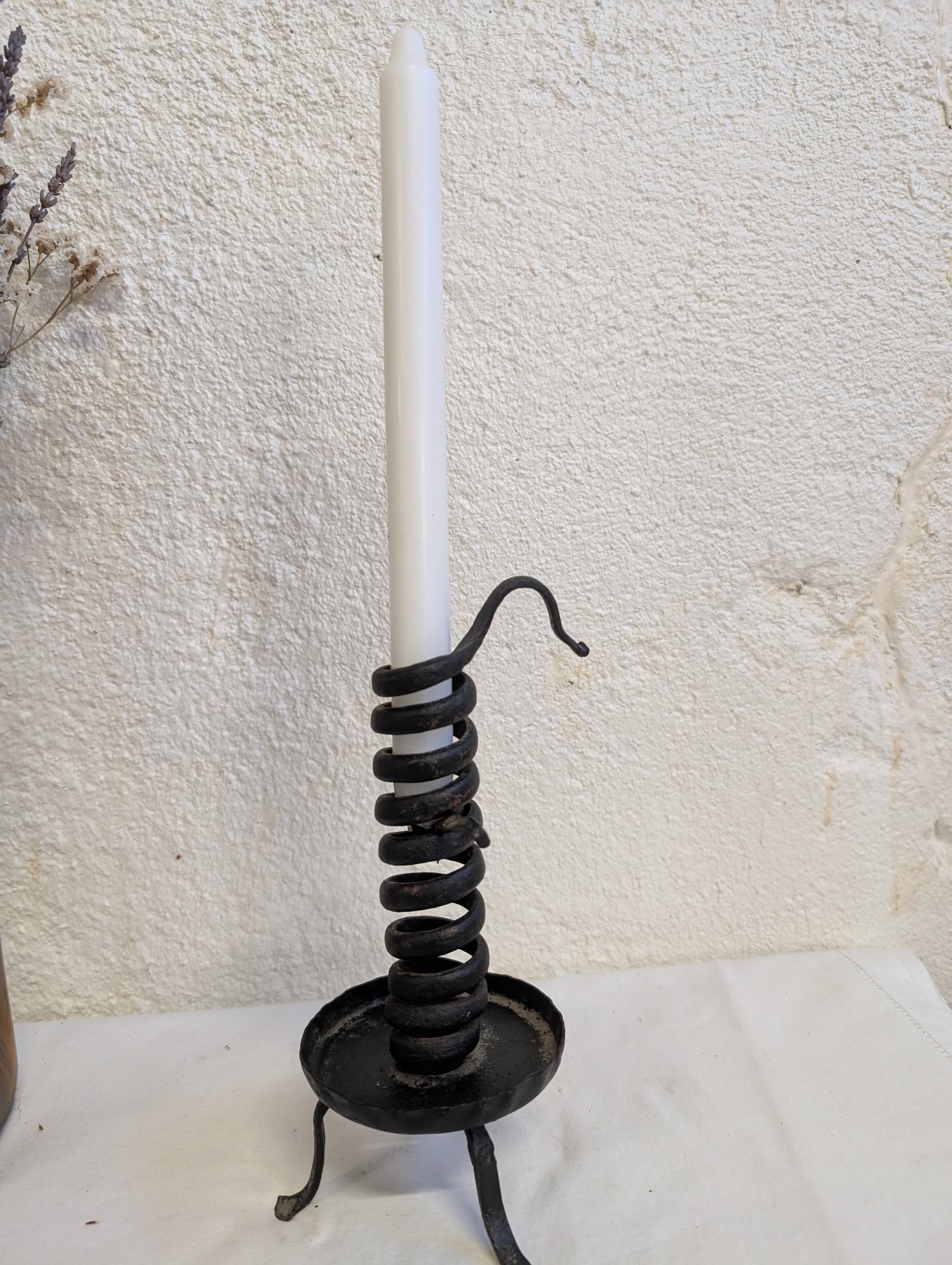 Vintage brutalist wrought iron candlestick