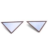 2 x miroirs triangulaires en bois de chêne / bords coupés à facettes