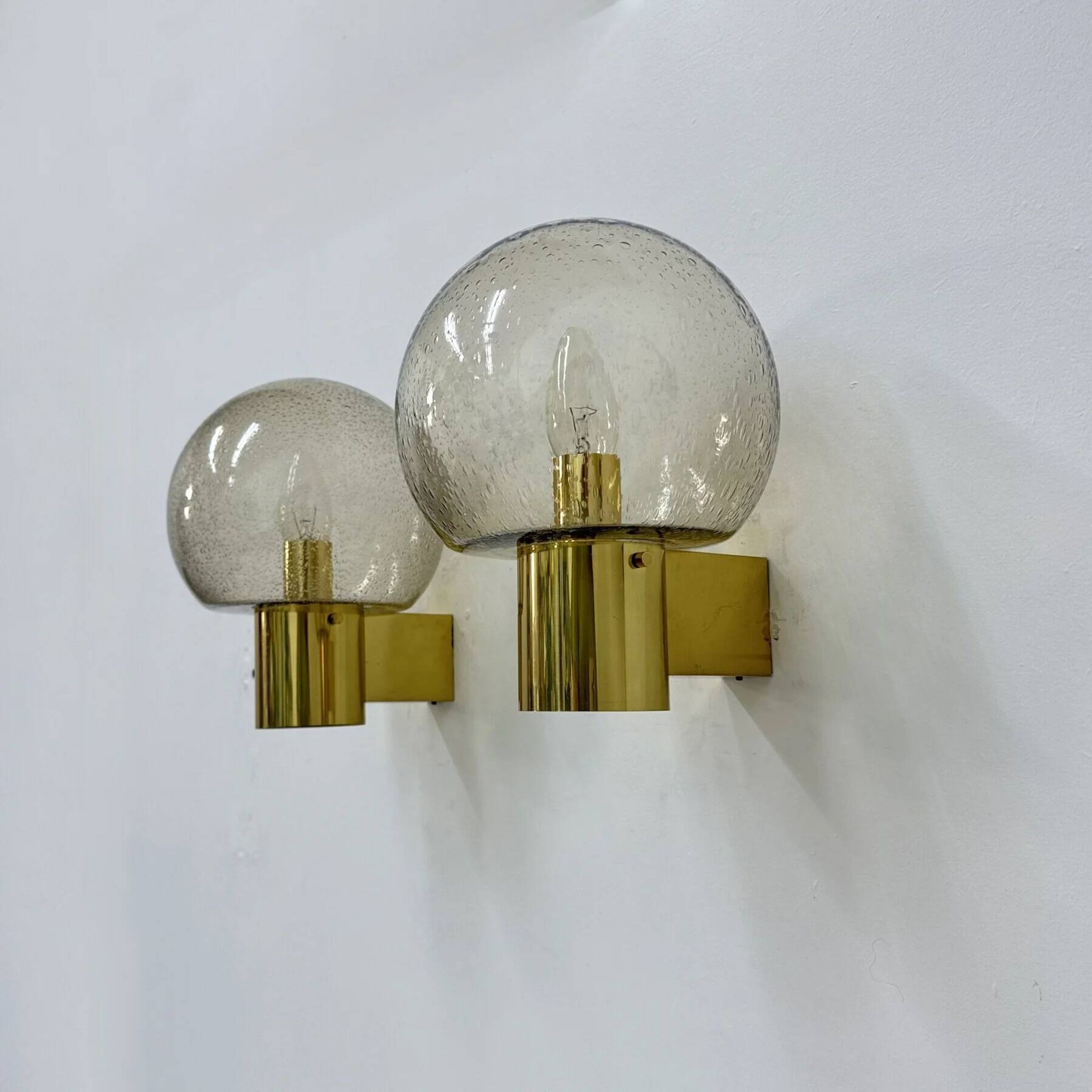 Mid-century Limburg Glashütte wall light brass with smoked bubble glass, 1970s