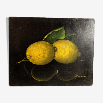 Nature morte aux citrons, huile sur toile XXe