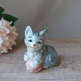 Cute ceramic kitten figurine playing with a ball of yarn vintage collection