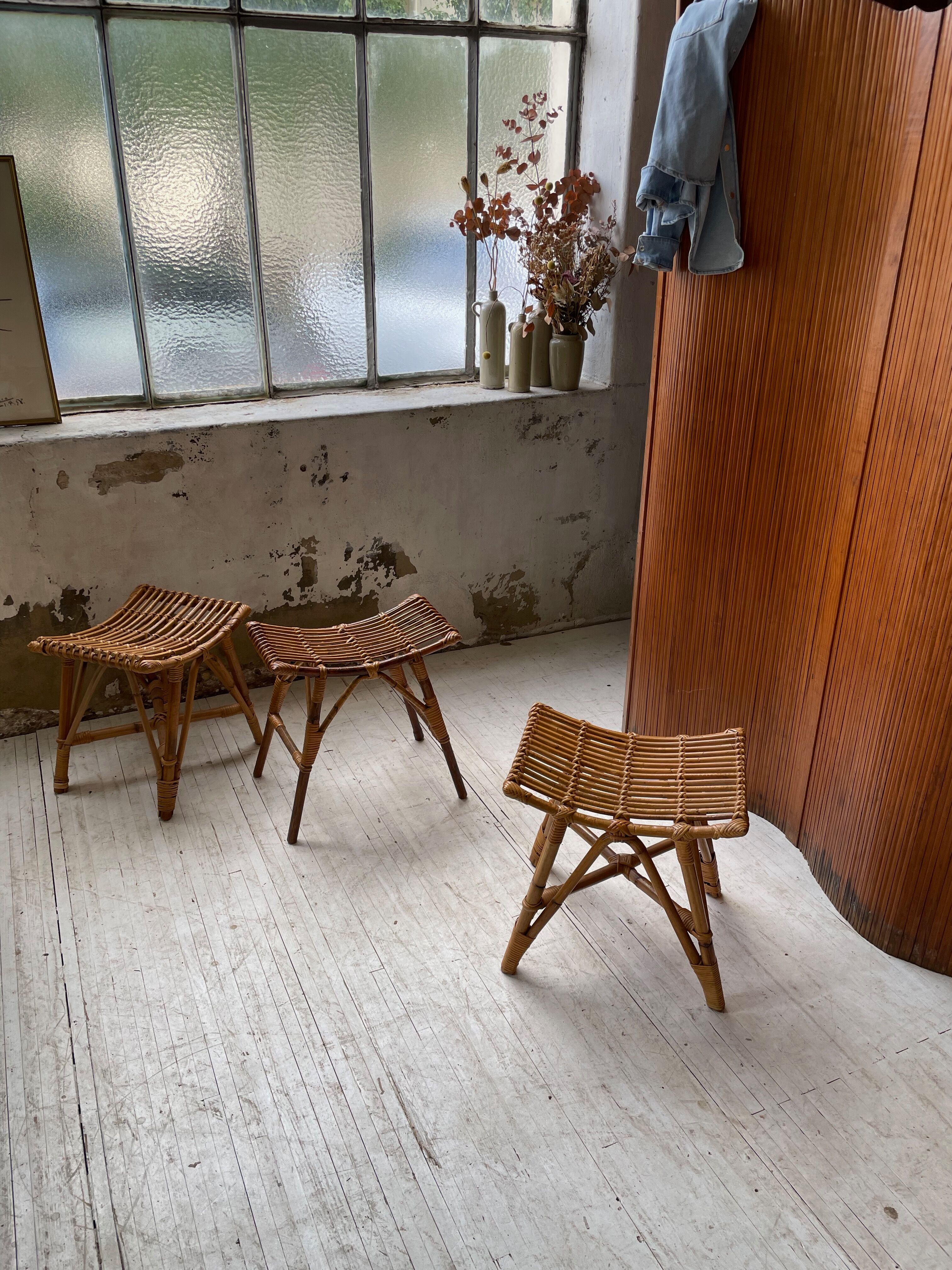 Set 3 rattan stools