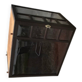 Vintage brown painted wooden wardrobe from the 1950s, compact storage for living room or office.