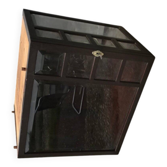 Vintage brown painted wooden wardrobe from the 1950s, compact storage for living room or office.